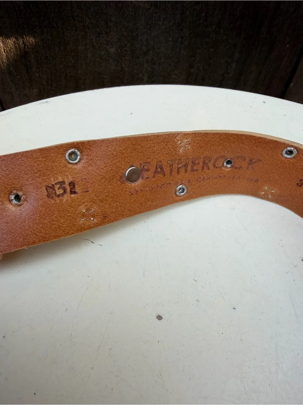 Vintage Y2K Leatherock distressed beige leather belt studs & cross stones Sz M